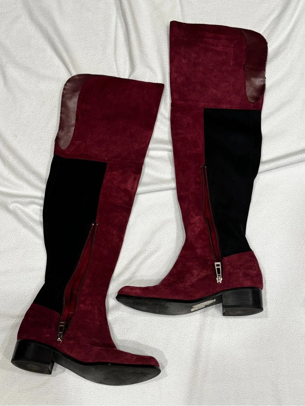 Charles David Burgundy and Black Over-the-Knee Suede Boots